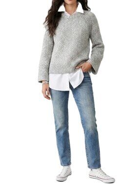 Cozy Shaker Knit Sweater Grey Relaxed Fit Bell Sleeve Minimalist Large